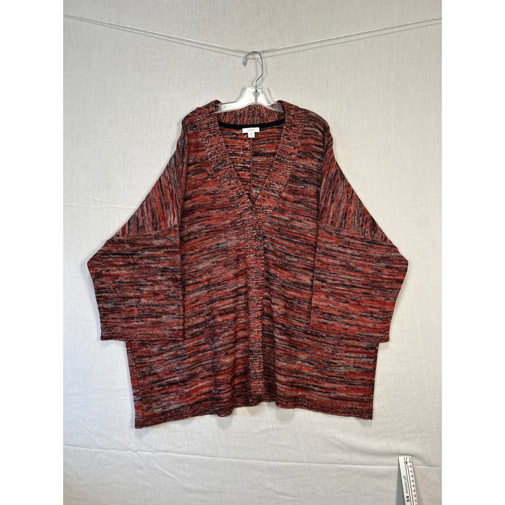 Pure Jill J. Jill Space Dye Cardigan Sweater Orange Red Marled Boxy Petite L